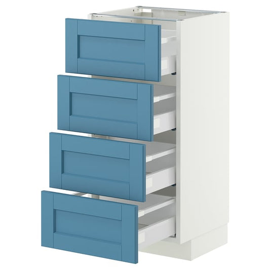METOD / MAXIMERA cabinet/4 fronts/4 drawers, white/Lerhyttan blue, 40x37 cm
