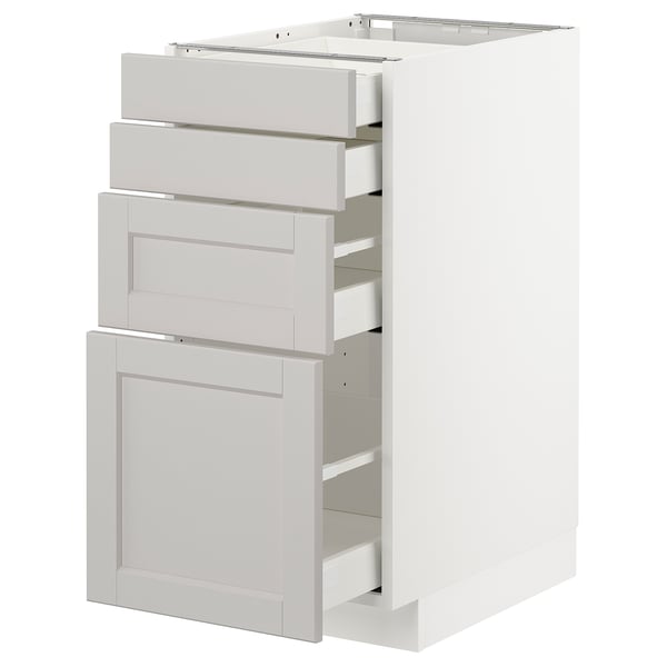 METOD / MAXIMERA base cab 4 frnts/4 drawers, white/Lerhyttan light grey, 40x60 cm