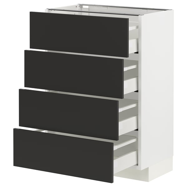 METOD / MAXIMERA base cab 4 frnts/4 drawers, white/Nickebo matt anthracite, 60x37 cm