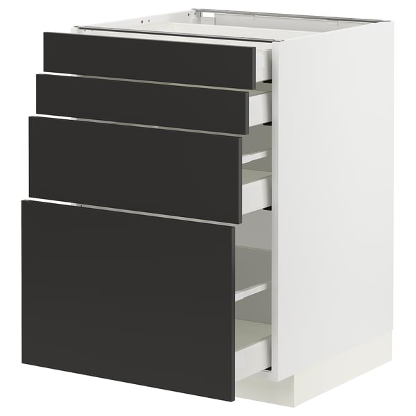 METOD / MAXIMERA base cab 4 frnts/4 drawers, white/Nickebo matt anthracite, 60x60 cm