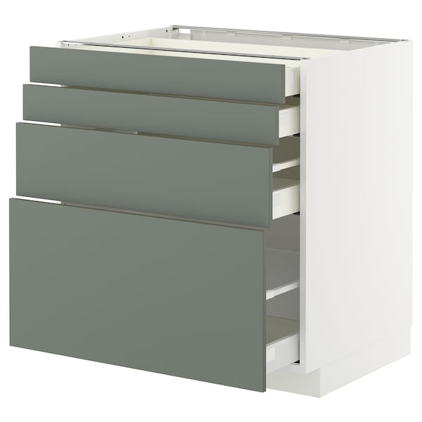 Ikea METOD / MAXIMERA - Base cab 4 frnts/4 drawers, white/Nickebo matt grey-green, 80x60 cm