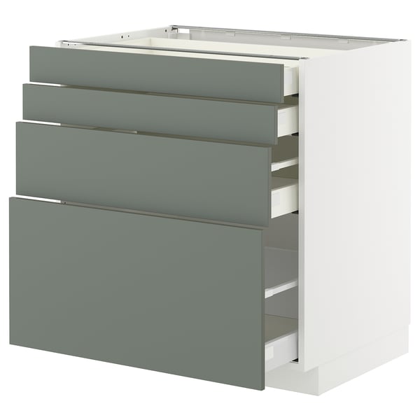 METOD / MAXIMERA - METOD / MAXIMERA Base cab 4 frnts/4 drawers, white/Nickebo matt grey-green, 80x60 cm