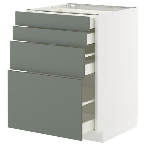 METOD / MAXIMERA base cab 4 frnts/4 drawers, white/Nickebo matt grey-green, 60x60 cm