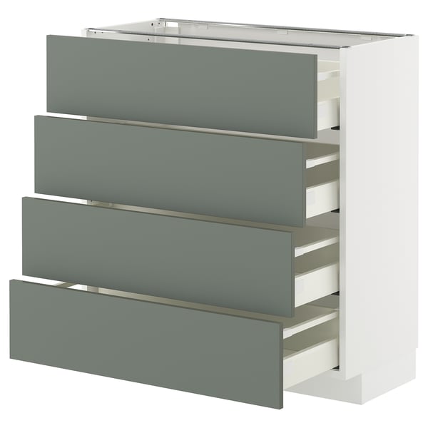 METOD / MAXIMERA base cab 4 frnts/4 drawers, white/Nickebo matt grey-green, 80x37 cm