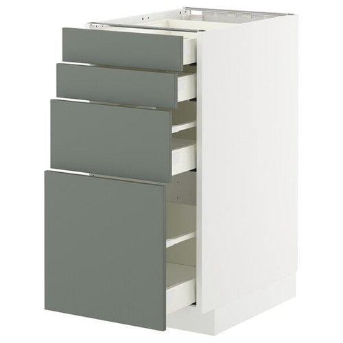 METOD / MAXIMERA base cab 4 frnts/4 drawers, white/Nickebo matt grey-green, 40x60 cm