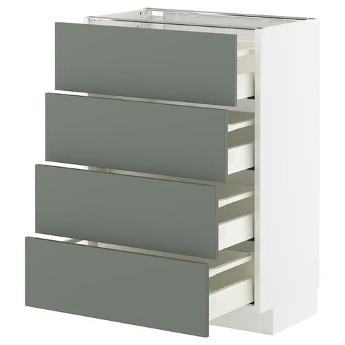METOD / MAXIMERA base cab 4 frnts/4 drawers, white/Nickebo matt grey-green, 60x37 cm