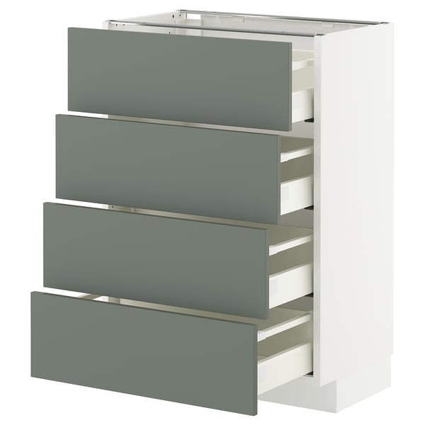 METOD / MAXIMERA - METOD / MAXIMERA Base cab 4 frnts/4 drawers, white/Nickebo matt grey-green, 60x37 cm