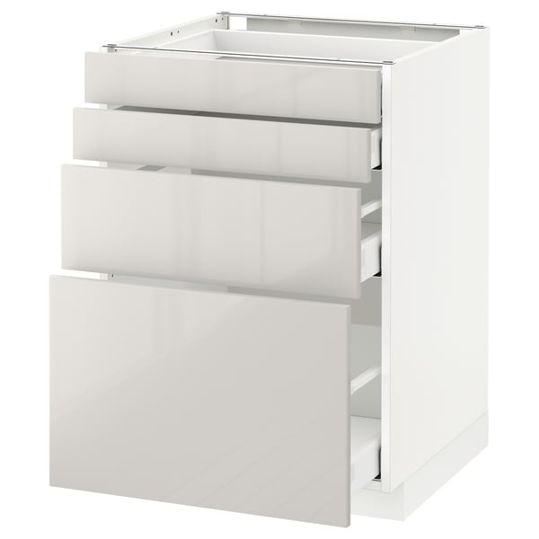 METOD / MAXIMERA base cab 4 frnts/4 drawers, white/Ringhult light grey, 60x60 cm