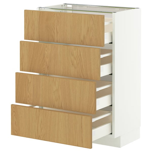 METOD / MAXIMERA base cab 4 frnts/4 drawers, white/Sinarp oak veneer, 60x37 cm