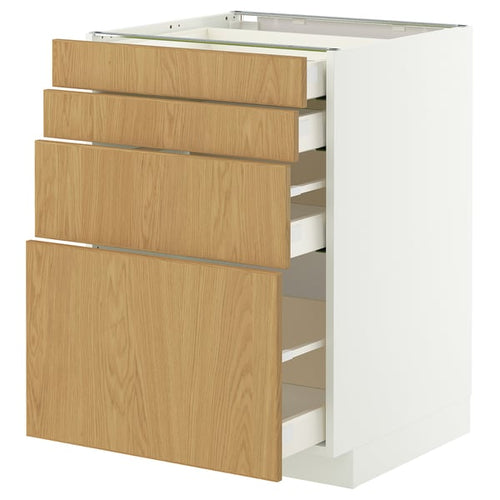 METOD / MAXIMERA base cab 4 frnts/4 drawers, white/Sinarp oak veneer, 60x60 cm