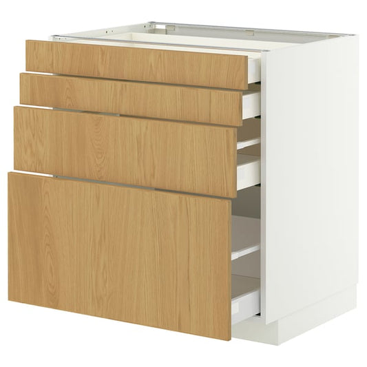 METOD / MAXIMERA cabinet/4 fronts/4 drawers, white/Sinarp oak veneer, 80x60 cm