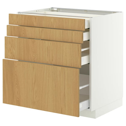 METOD / MAXIMERA base cab 4 frnts/4 drawers, white/Sinarp oak veneer, 80x60 cm