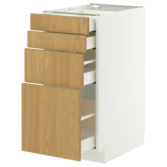 METOD / MAXIMERA cabinet/4 fronts/4 drawers, white/Sinarp oak veneer, 40x60 cm