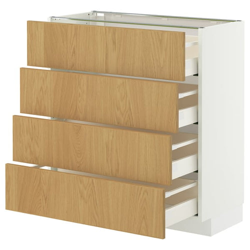 METOD / MAXIMERA base cab 4 frnts/4 drawers, white/Sinarp oak veneer, 80x37 cm