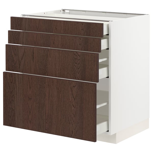 METOD / MAXIMERA base cab 4 frnts/4 drawers, white/Sinarp brown, 80x60 cm