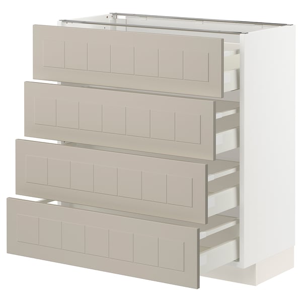 METOD / MAXIMERA - METOD / MAXIMERA Base cab 4 frnts/4 drawers, white/Stensund beige, 80x37 cm