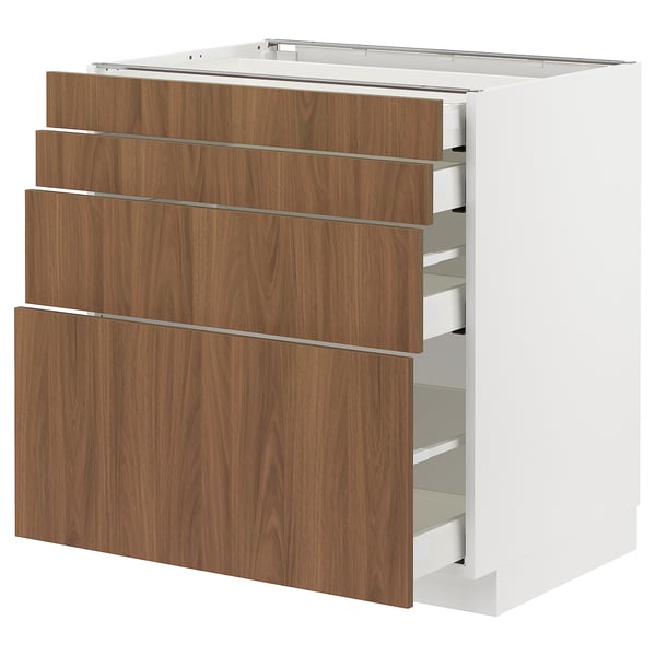 METOD / MAXIMERA base cab 4 frnts/4 drawers, white/Tistorp brown walnut effect, 80x60 cm