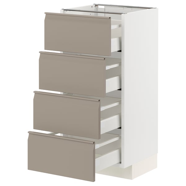 METOD / MAXIMERA base cab 4 frnts/4 drawers, white/Upplöv matt dark beige, 40x37 cm
