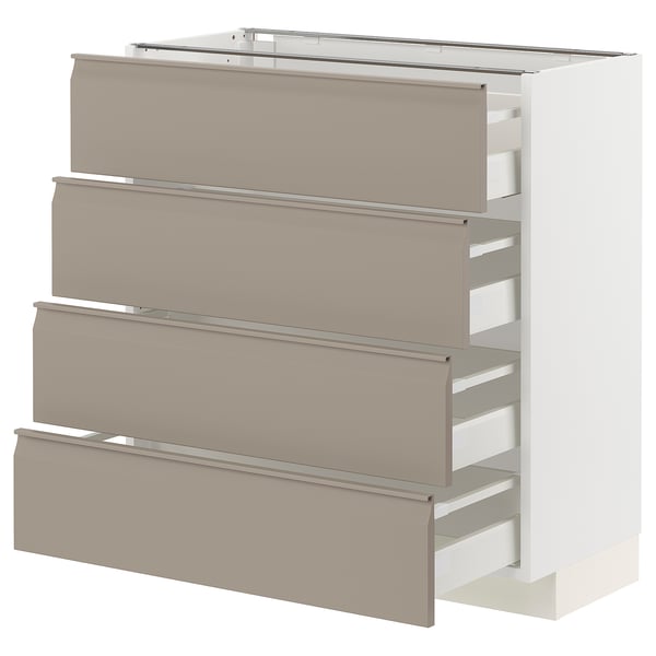 METOD / MAXIMERA base cab 4 frnts/4 drawers, white/Upplöv matt dark beige, 80x37 cm