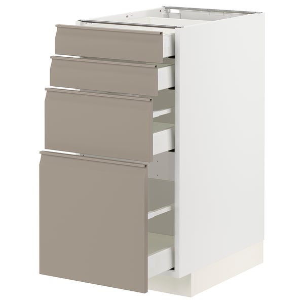 METOD / MAXIMERA base cab 4 frnts/4 drawers, white/Upplöv matt dark beige, 40x60 cm