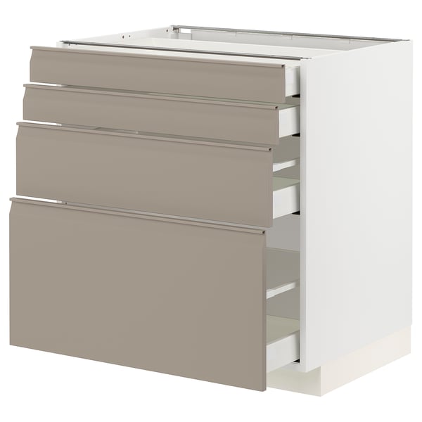 METOD / MAXIMERA base cab 4 frnts/4 drawers, white/Upplöv matt dark beige, 80x60 cm