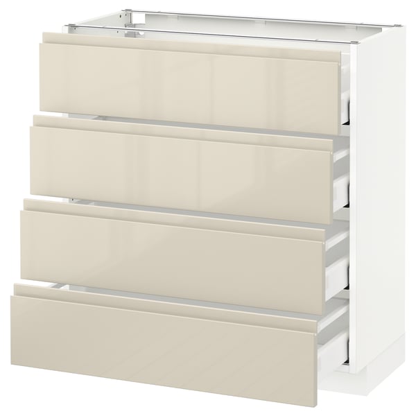 METOD / MAXIMERA base cab 4 frnts/4 drawers, white/Voxtorp high-gloss light beige, 80x37 cm