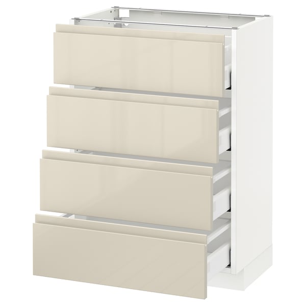 METOD / MAXIMERA base cab 4 frnts/4 drawers, white/Voxtorp high-gloss light beige, 60x37 cm
