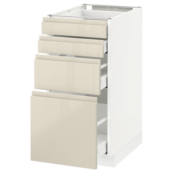 METOD / MAXIMERA - Base cab 4 frnts/4 drawers, white/Voxtorp high-gloss light beige, 40x60 cm