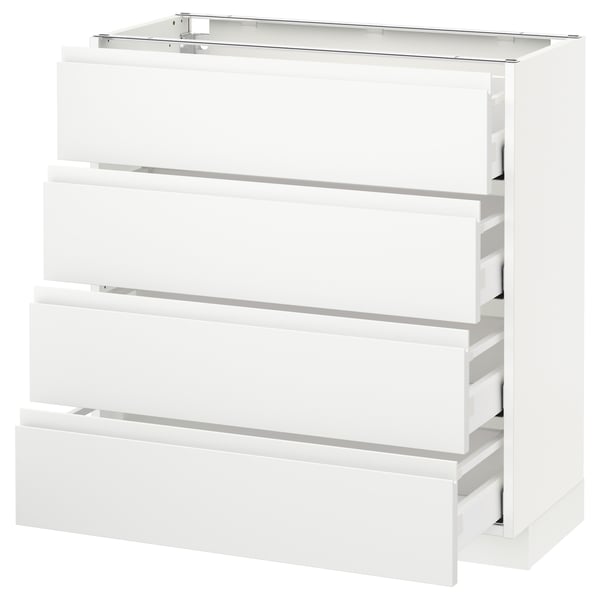 METOD / MAXIMERA base cab 4 frnts/4 drawers, white/Voxtorp matt white, 80x37 cm