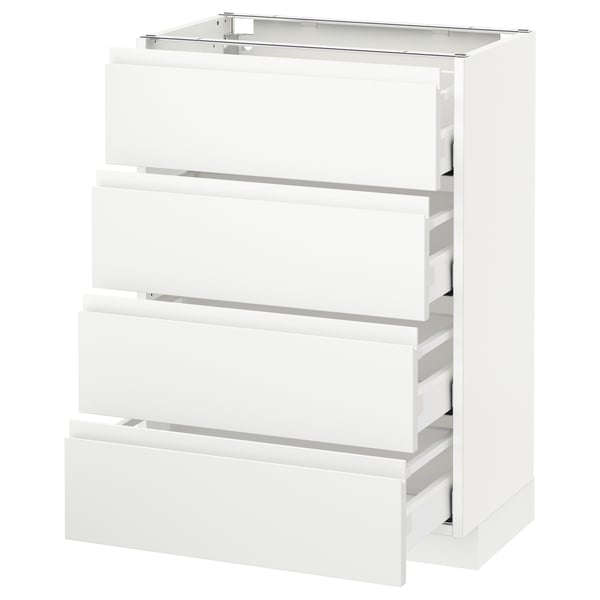 METOD / MAXIMERA base cab 4 frnts/4 drawers, white/Voxtorp matt white, 60x37 cm