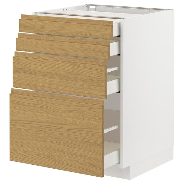 METOD / MAXIMERA - Base cab 4 frnts/4 drawers, white/Voxtorp oak effect, 60x60 cm