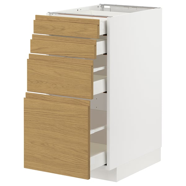 METOD / MAXIMERA base cab 4 frnts/4 drawers, white/Voxtorp oak effect, 40x60 cm