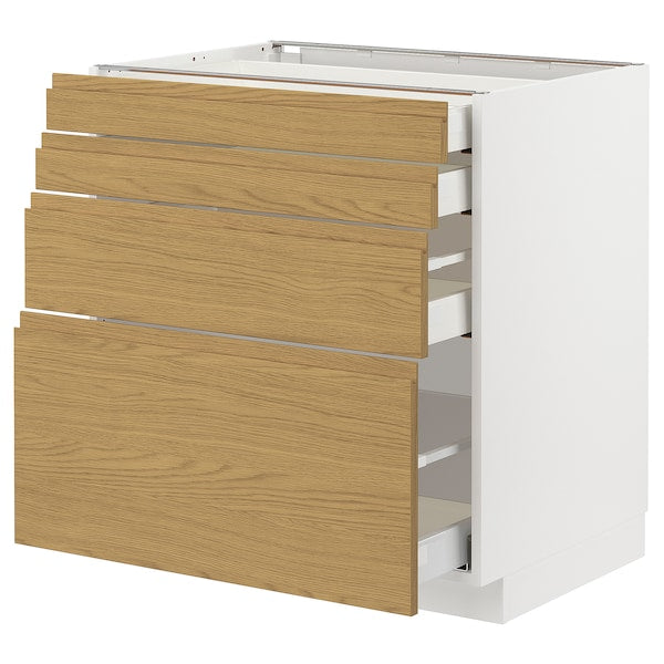 METOD / MAXIMERA - Base cab 4 frnts/4 drawers, white/Voxtorp oak effect, 80x60 cm