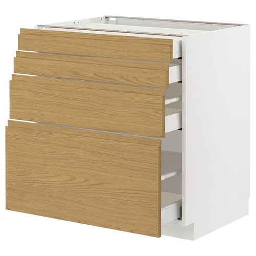 METOD / MAXIMERA base cab 4 frnts/4 drawers, white/Voxtorp oak effect, 80x60 cm