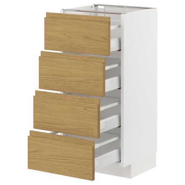 METOD / MAXIMERA - Base cab 4 frnts/4 drawers, white/Voxtorp oak effect, 40x37 cm