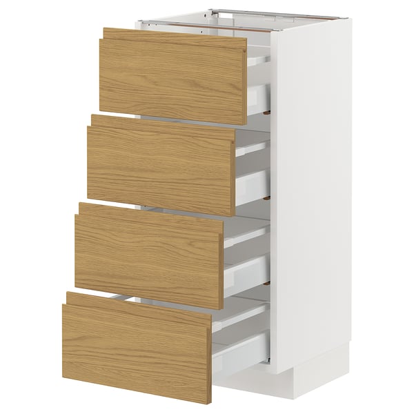 METOD / MAXIMERA base cab 4 frnts/4 drawers, white/Voxtorp oak effect, 40x37 cm