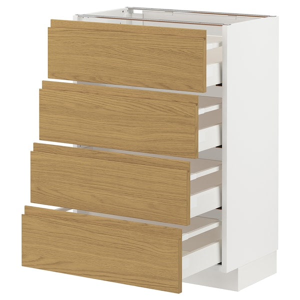 METOD / MAXIMERA - Base cab 4 frnts/4 drawers, white/Voxtorp oak effect, 60x37 cm