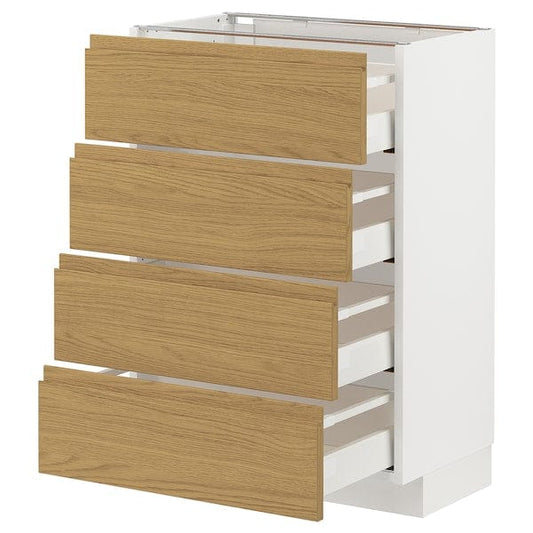 Ikea METOD / MAXIMERA - Base cab 4 frnts/4 drawers, white/Voxtorp oak effect, 60x37 cm