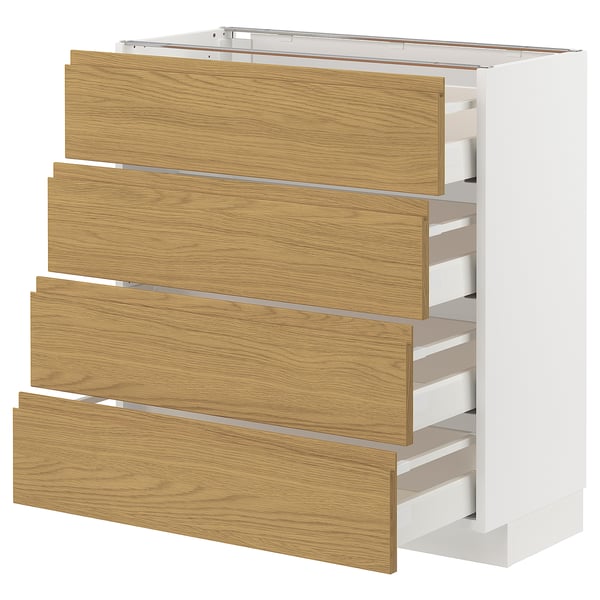 METOD / MAXIMERA - METOD / MAXIMERA Base cab 4 frnts/4 drawers, white/Voxtorp oak effect, 80x37 cm