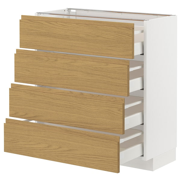 METOD / MAXIMERA - Base cab 4 frnts/4 drawers, white/Voxtorp oak effect, 80x37 cm