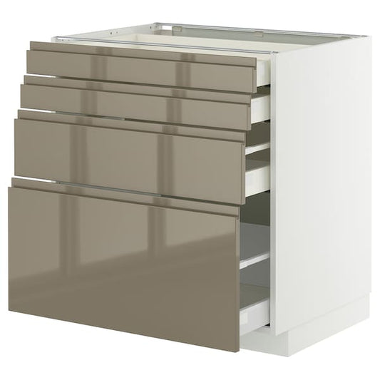 METOD / MAXIMERA - Base cab 4 frnts/4 drawers, white/Voxtorp high-gloss dark grey-brown, 80x60 cm