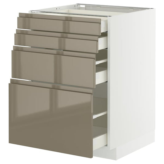 METOD / MAXIMERA - Base cab 4 frnts/4 drawers, white/Voxtorp high-gloss dark grey-brown, 60x60 cm