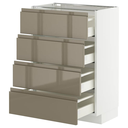 METOD / MAXIMERA - Base cab 4 frnts/4 drawers, white/Voxtorp high-gloss dark grey-brown, 60x37 cm