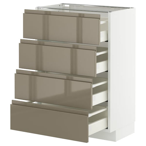METOD / MAXIMERA base cab 4 frnts/4 drawers, white/Voxtorp high-gloss dark grey-brown, 60x37 cm