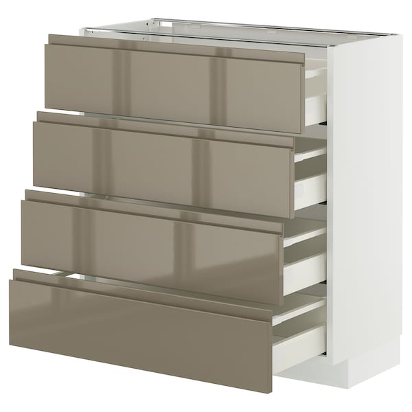 METOD / MAXIMERA - Base cab 4 frnts/4 drawers, white/Voxtorp high-gloss dark grey-brown, 80x37 cm
