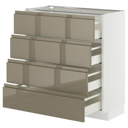 METOD / MAXIMERA - Base cab 4 frnts/4 drawers, white/Voxtorp high-gloss dark grey-brown, 80x37 cm