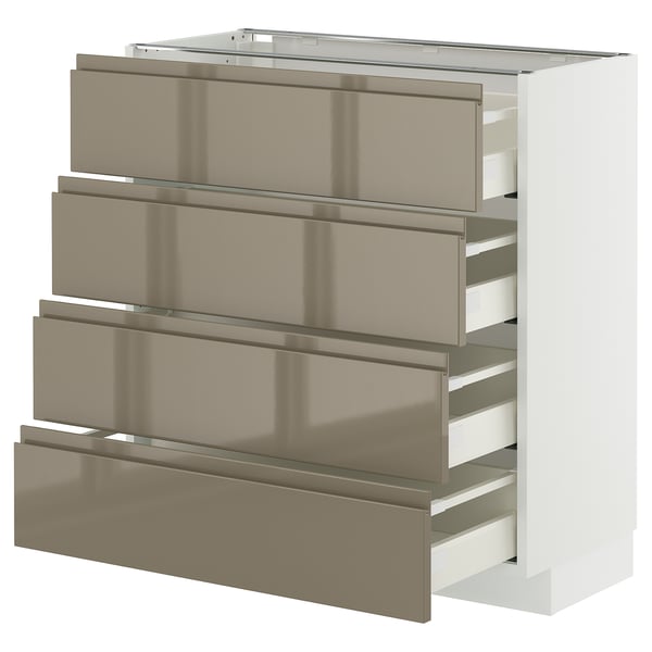 METOD / MAXIMERA base cab 4 frnts/4 drawers, white/Voxtorp high-gloss dark grey-brown, 80x37 cm