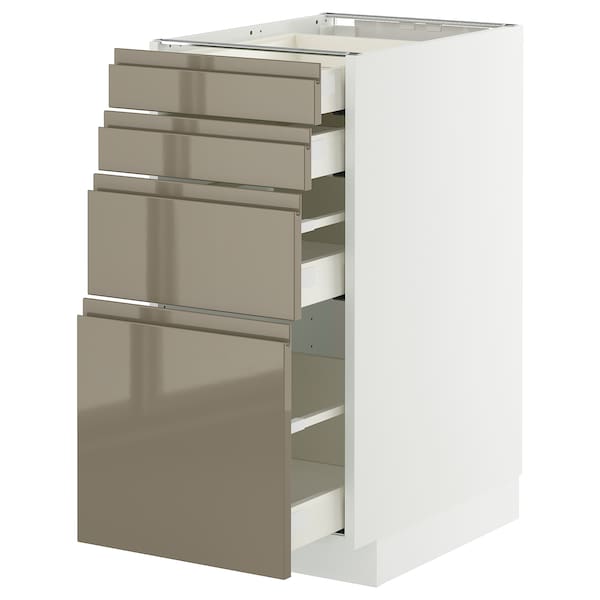 METOD / MAXIMERA - Base cab 4 frnts/4 drawers, white/Voxtorp high-gloss dark grey-brown, 40x60 cm