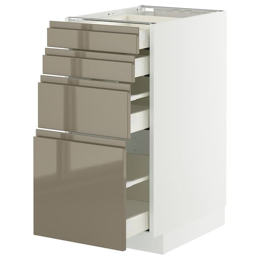 METOD / MAXIMERA - Base cab 4 frnts/4 drawers, white/Voxtorp high-gloss dark grey-brown, 40x60 cm