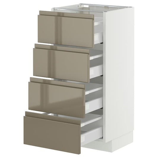 METOD / MAXIMERA - Base cab 4 frnts/4 drawers, white/Voxtorp high-gloss dark grey-brown, 40x37 cm